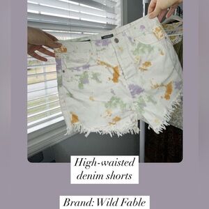 Wild Fable White Denim Shorts with Colorful Splashes